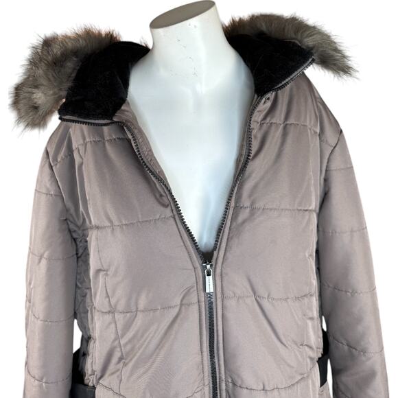Susan Graver Water-Resistant Puffer Coat with Faux Leather Detail Thistle Large - Picture 4 of 12